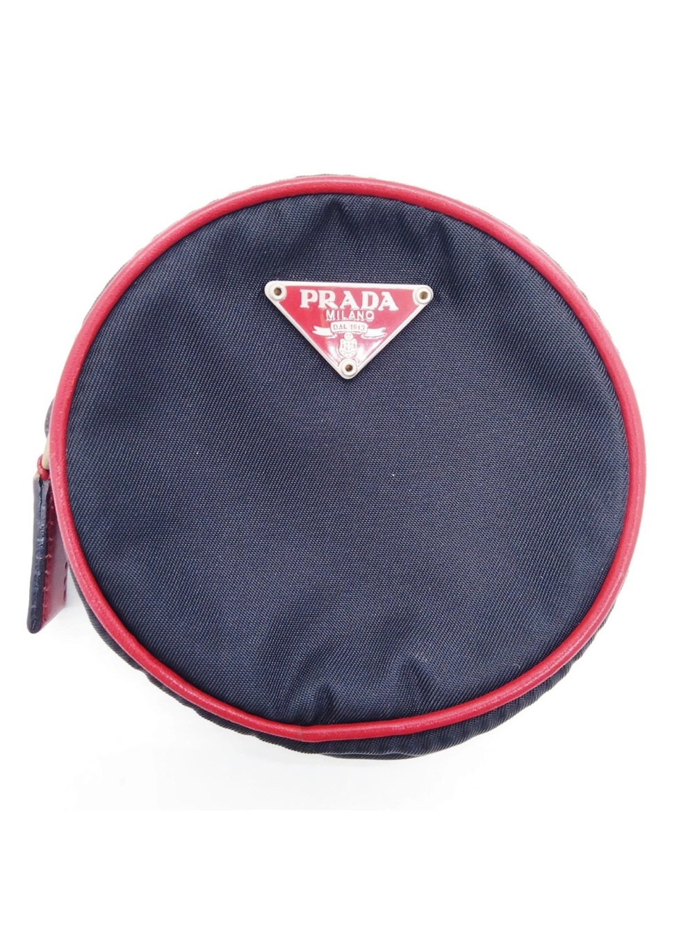 Prada Black and Red Round Nylon Pouch